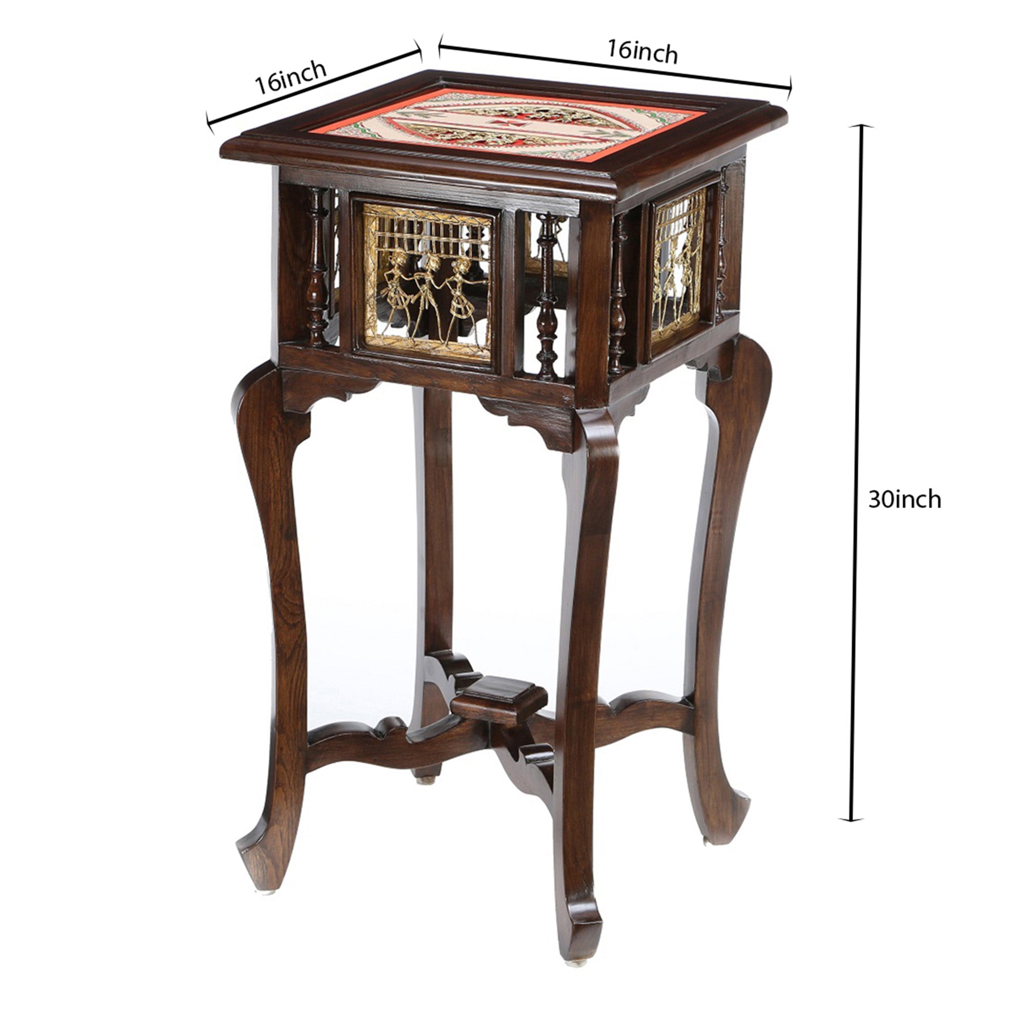 Nirvan End Table in Teakwood with Walnut Finish (16x16x30)