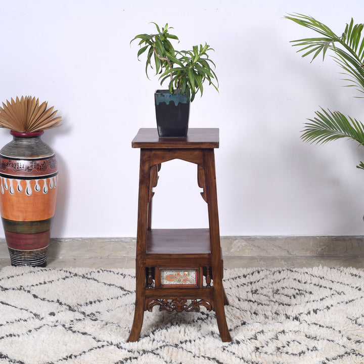 Sphinx Planter Table in Teakwood with Walnut Finish