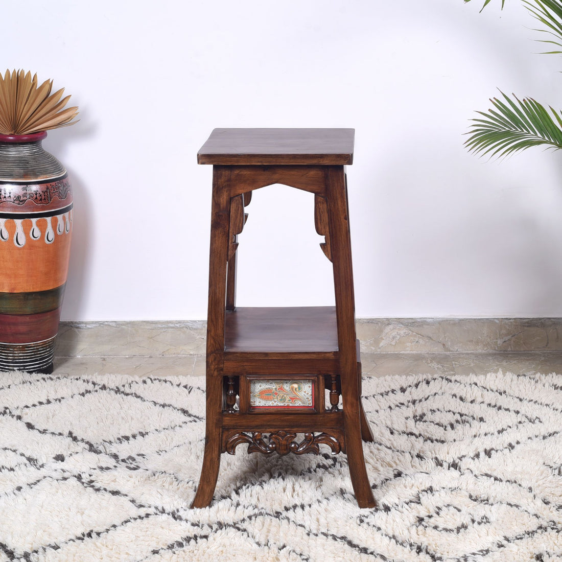 Sphinx Planter Table in Teakwood with Walnut Finish