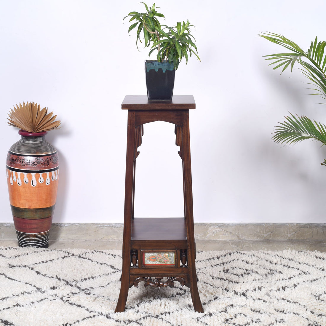 Sphinx-I Planter Table in Teakwood with Walnut Finish