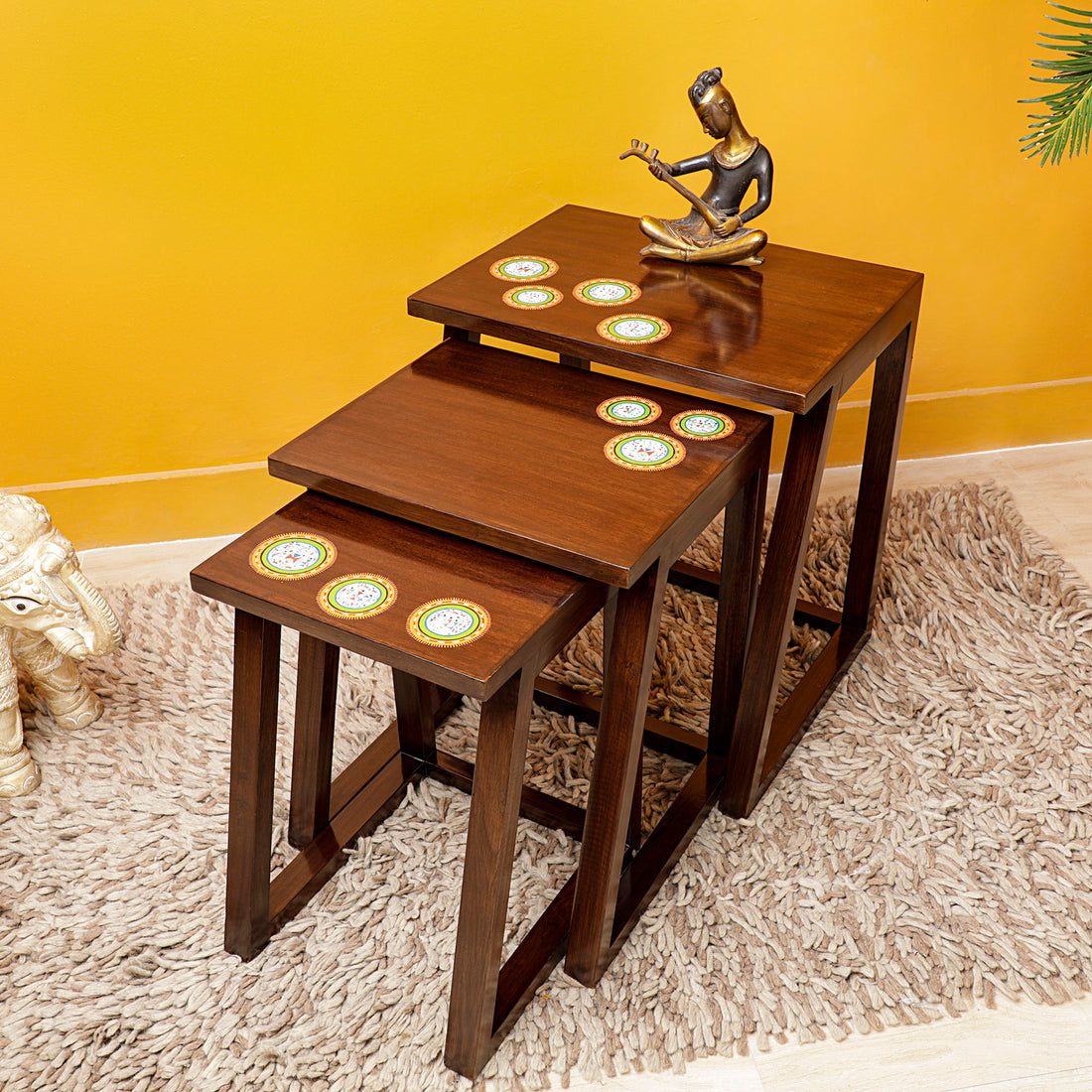 Marigold Nest of Tables (Set of 3) in Teakwood with Walnut Finish (20x14x22/16x13x20/13x12x18)