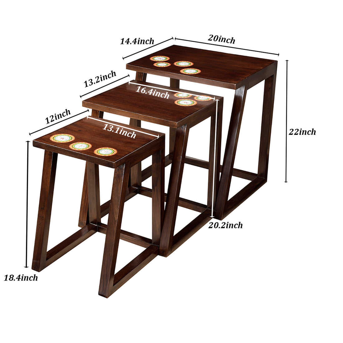 Marigold Nest of Tables (Set of 3) in Teakwood with Walnut Finish (20x14x22/16x13x20/13x12x18)