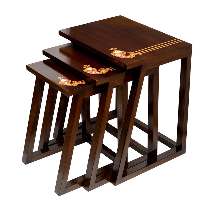 Mink Nest of Tables (Set of 3) in Teakwood with Walnut Finish (20x14x22/16x13x20/13x12x18)