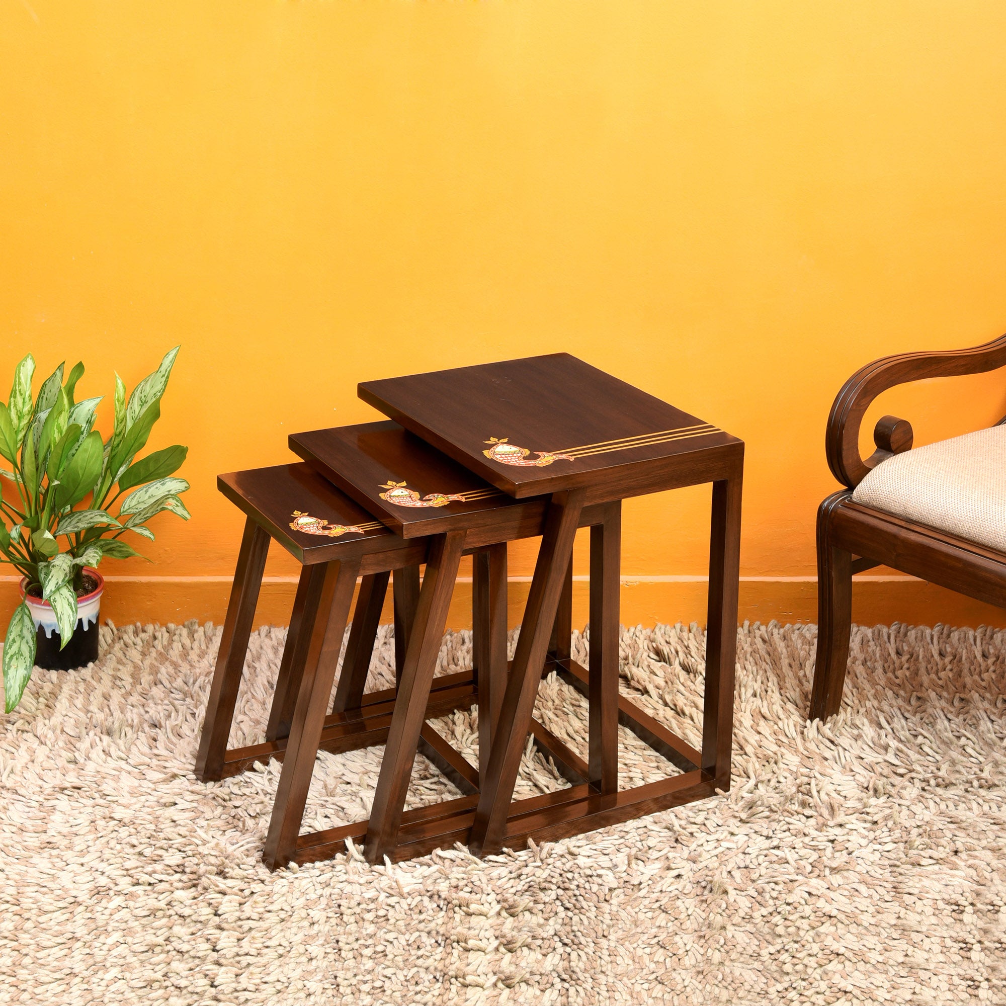 Mink Nest of Tables (Set of 3) in Teakwood with Walnut Finish (20x14x22/16x13x20/13x12x18)