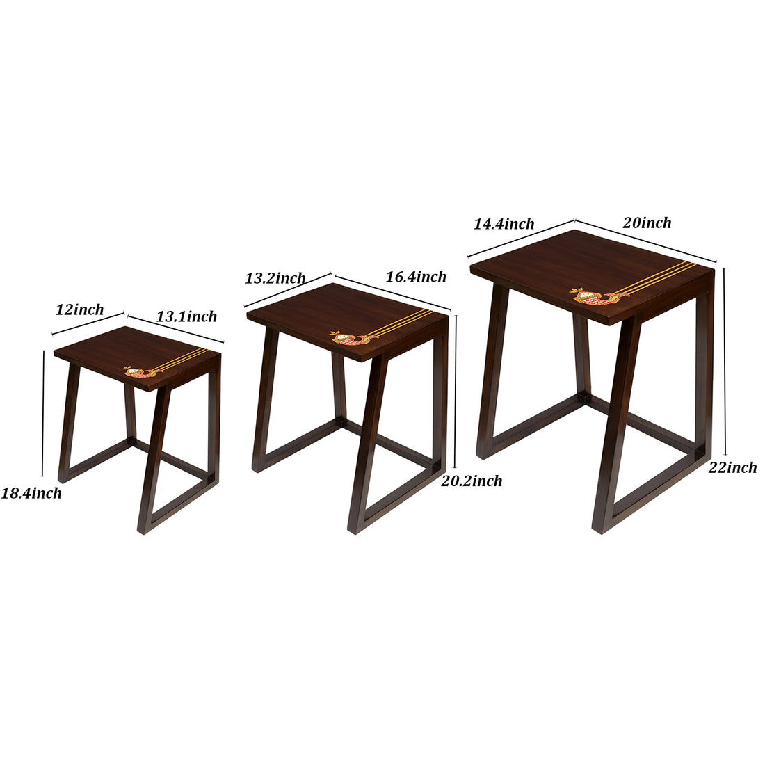 Mink Nest of Tables (Set of 3) in Teakwood with Walnut Finish (20x14x22/16x13x20/13x12x18)