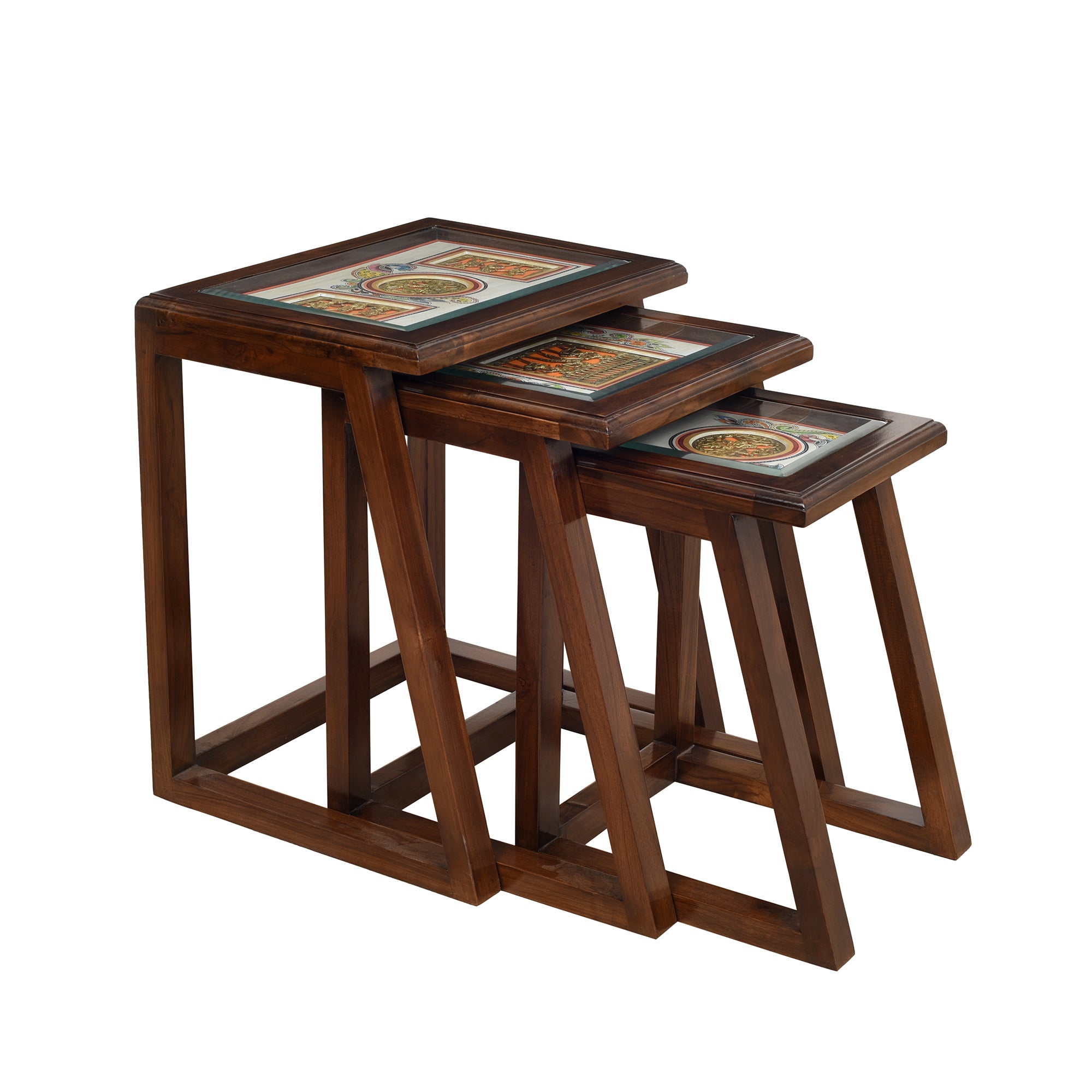 Honey-I Nest of Tables (Set of 3) in Teakwood with Walnut Matte Finish
