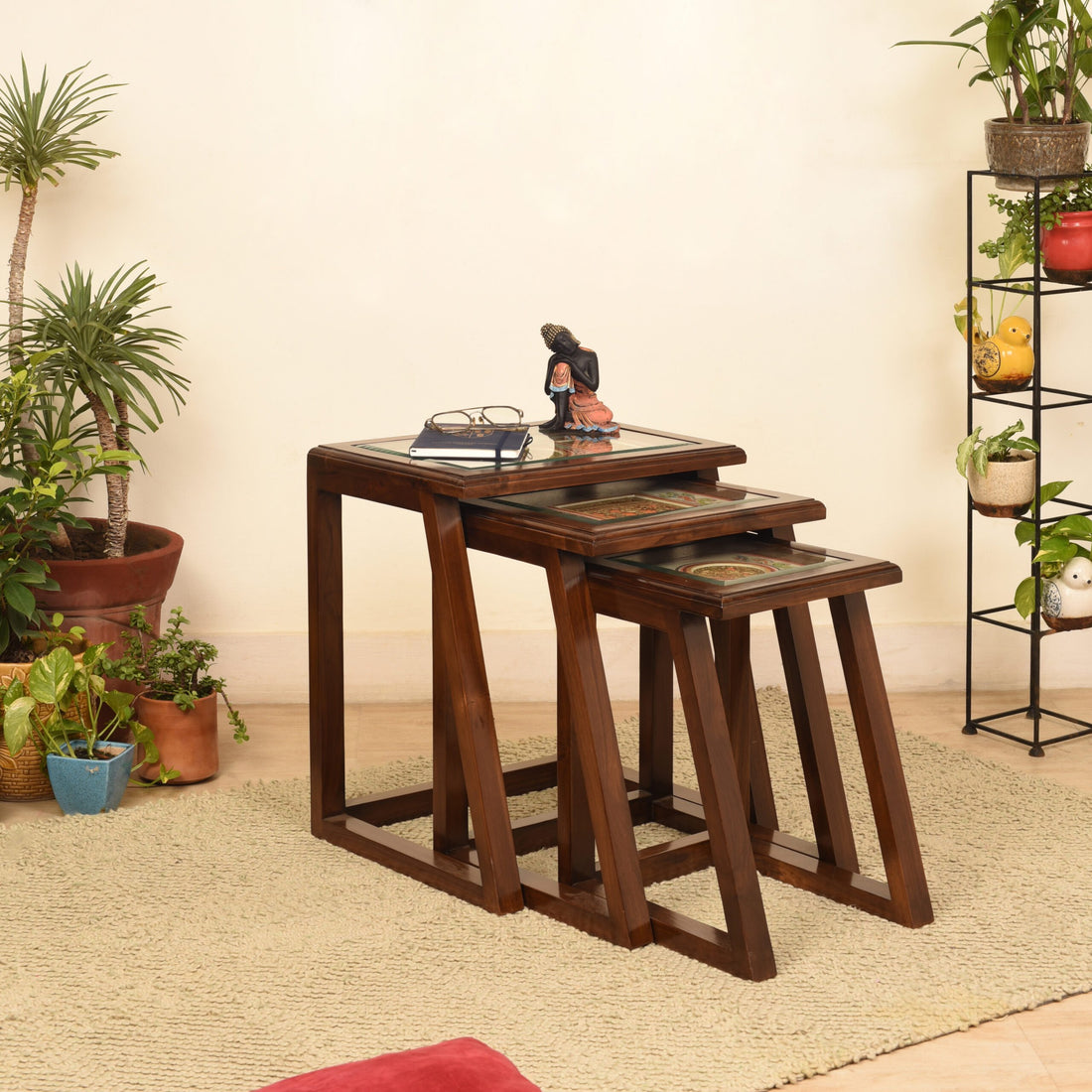 Honey-I Nest of Tables (Set of 3) in Teakwood with Walnut Matte Finish