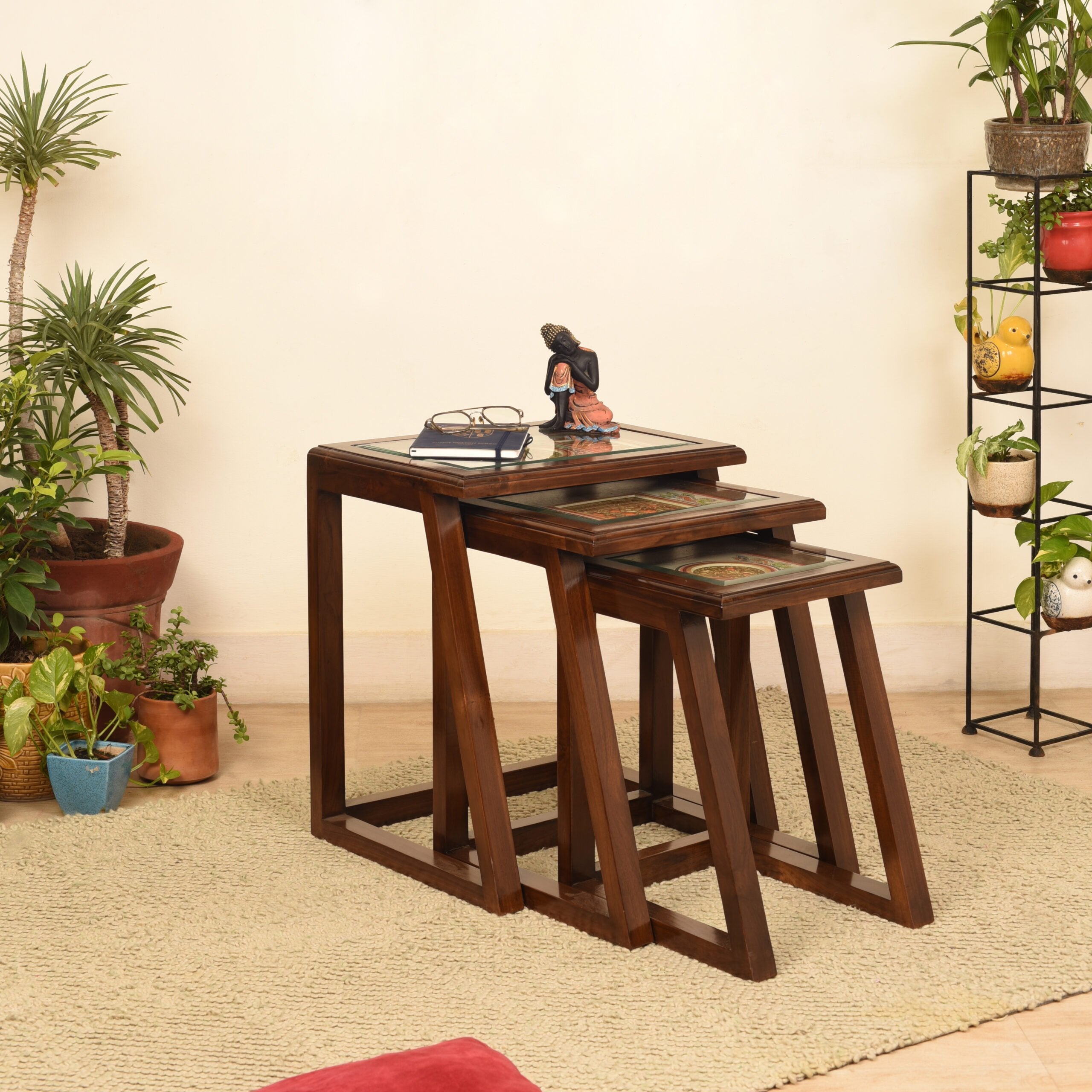 Honey-I Nest of Tables (Set of 3) in Teakwood with Walnut Matte Finish