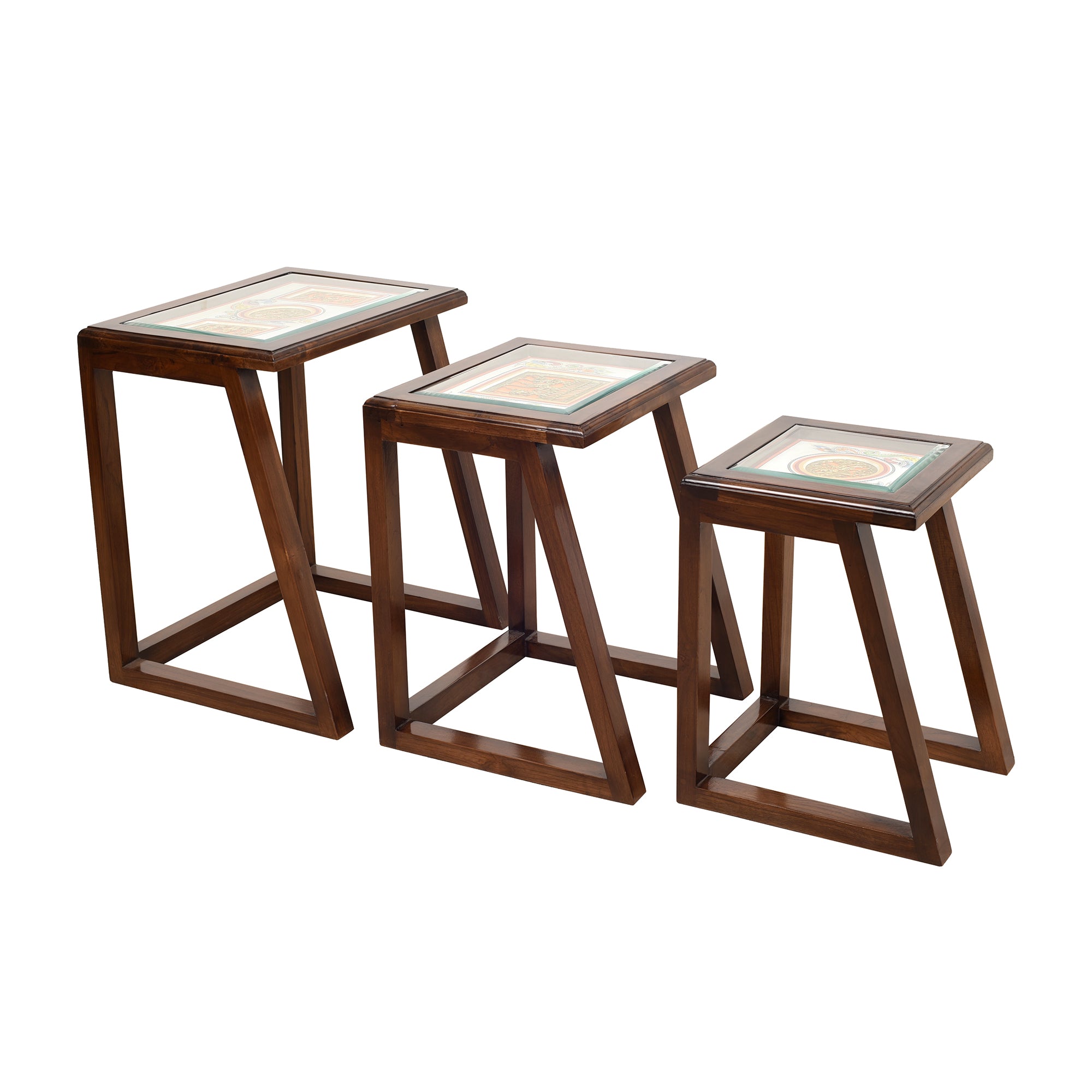 Honey-I Nest of Tables (Set of 3) in Teakwood with Walnut Matte Finish