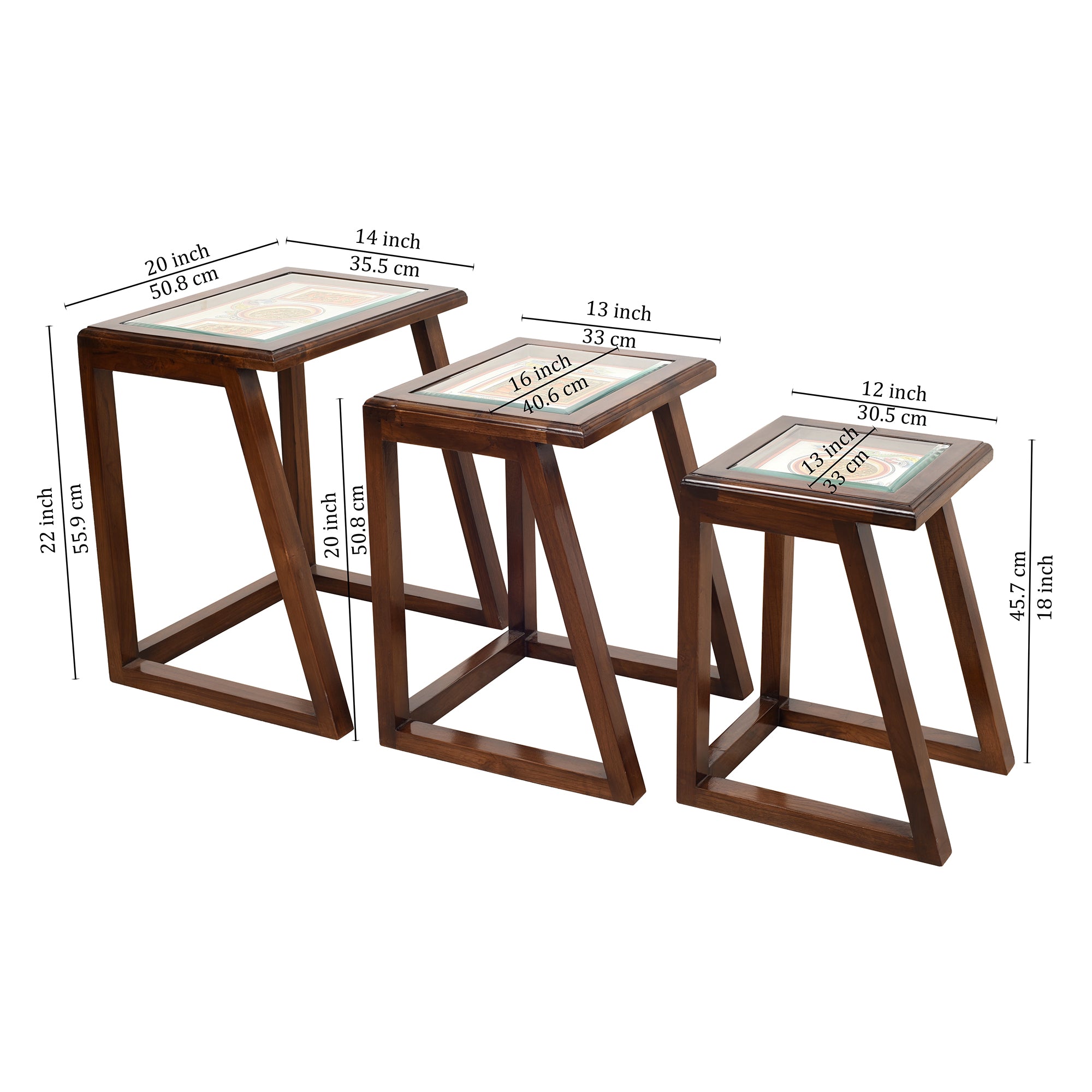 Honey-I Nest of Tables (Set of 3) in Teakwood with Walnut Matte Finish