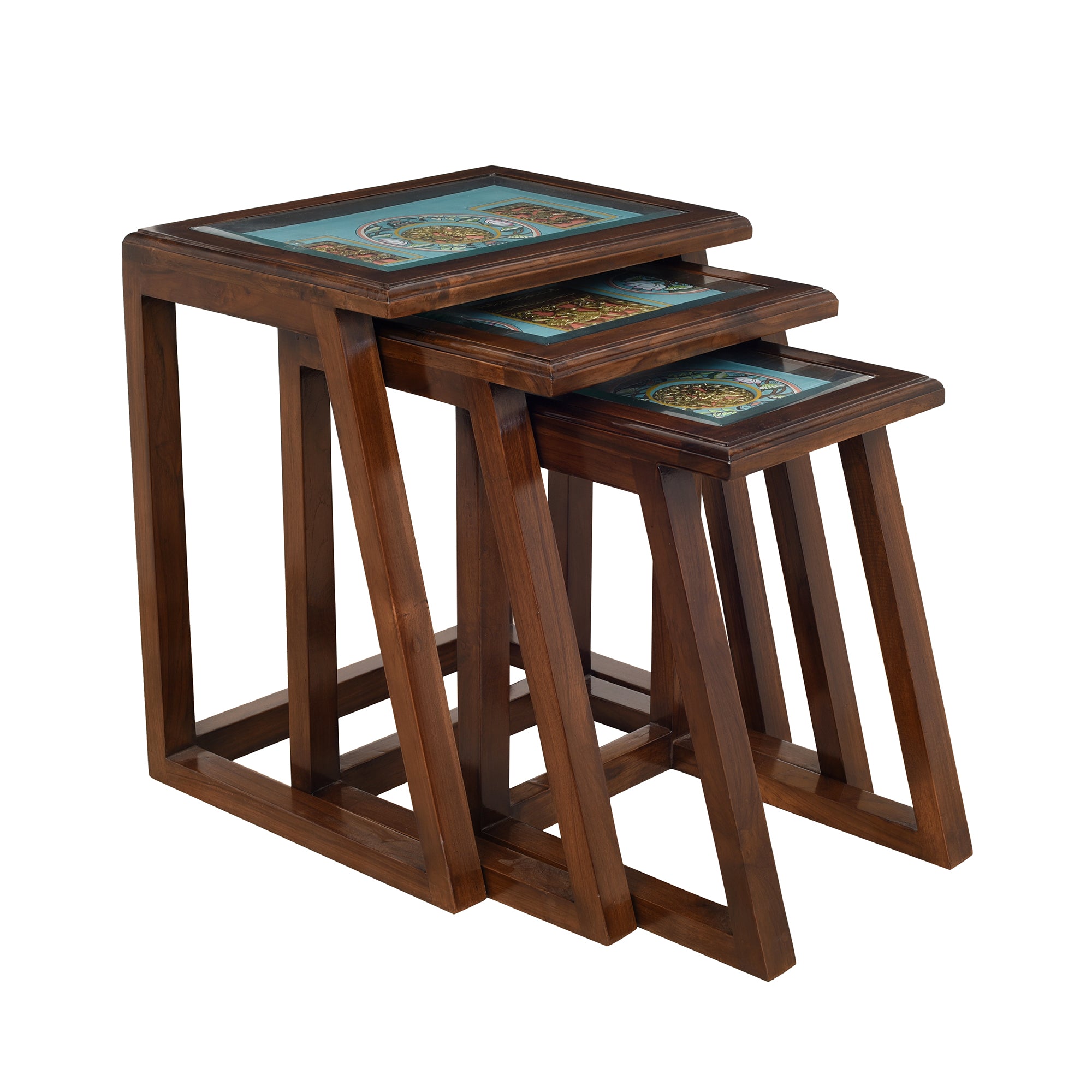 Honey Nest of Tables (Set of 3) in Teakwood with Walnut Matte Finish