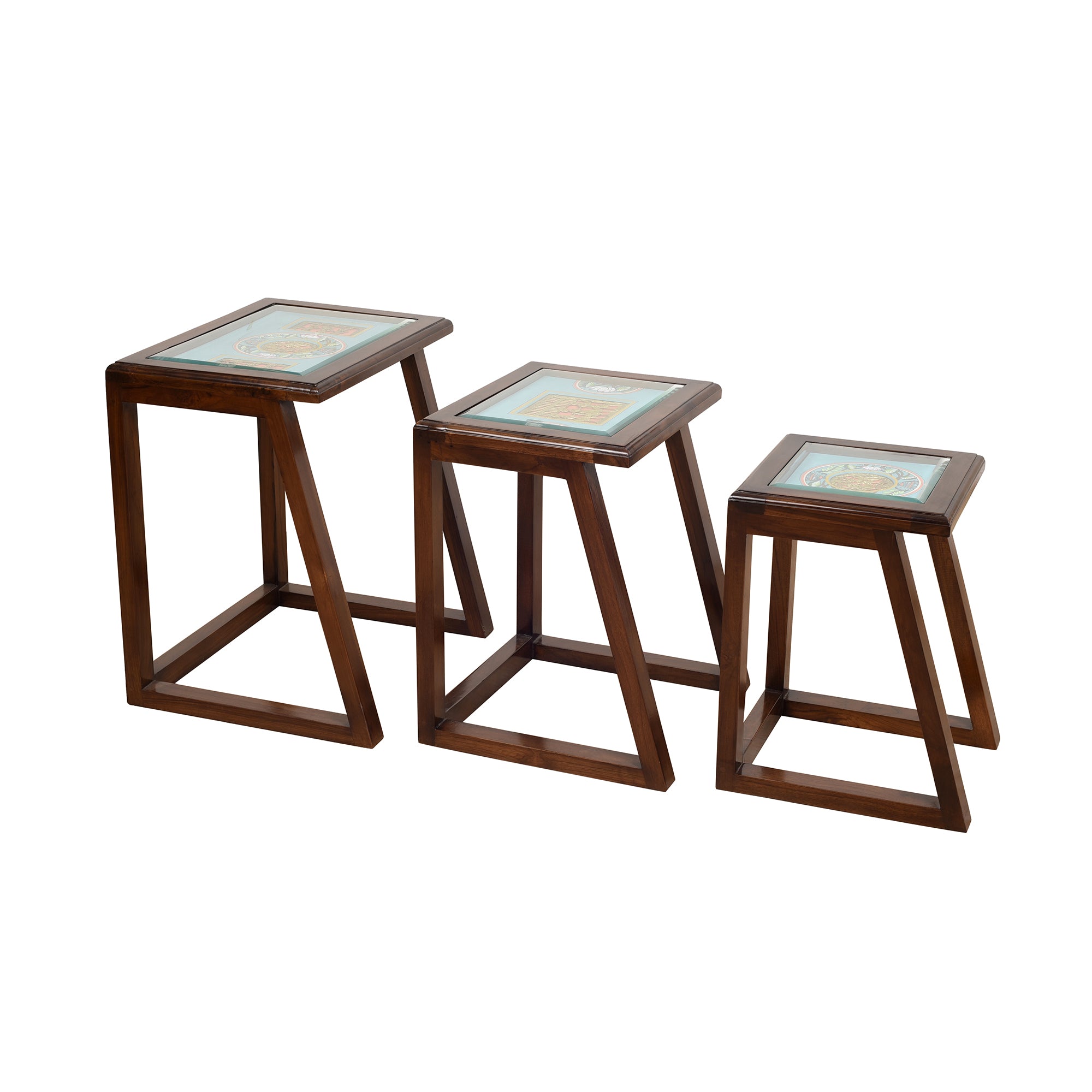 Honey Nest of Tables (Set of 3) in Teakwood with Walnut Matte Finish