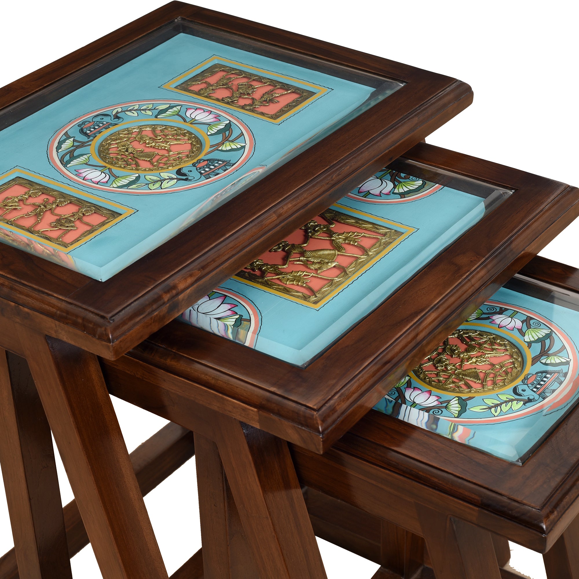 Honey Nest of Tables (Set of 3) in Teakwood with Walnut Matte Finish