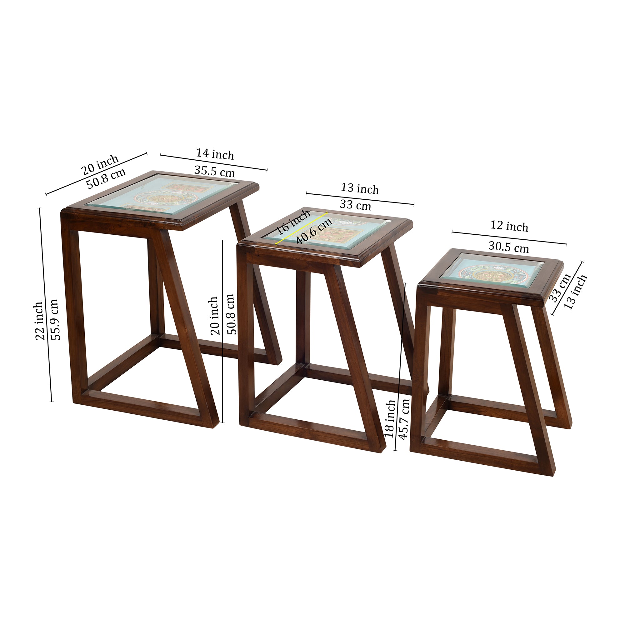 Honey Nest of Tables (Set of 3) in Teakwood with Walnut Matte Finish