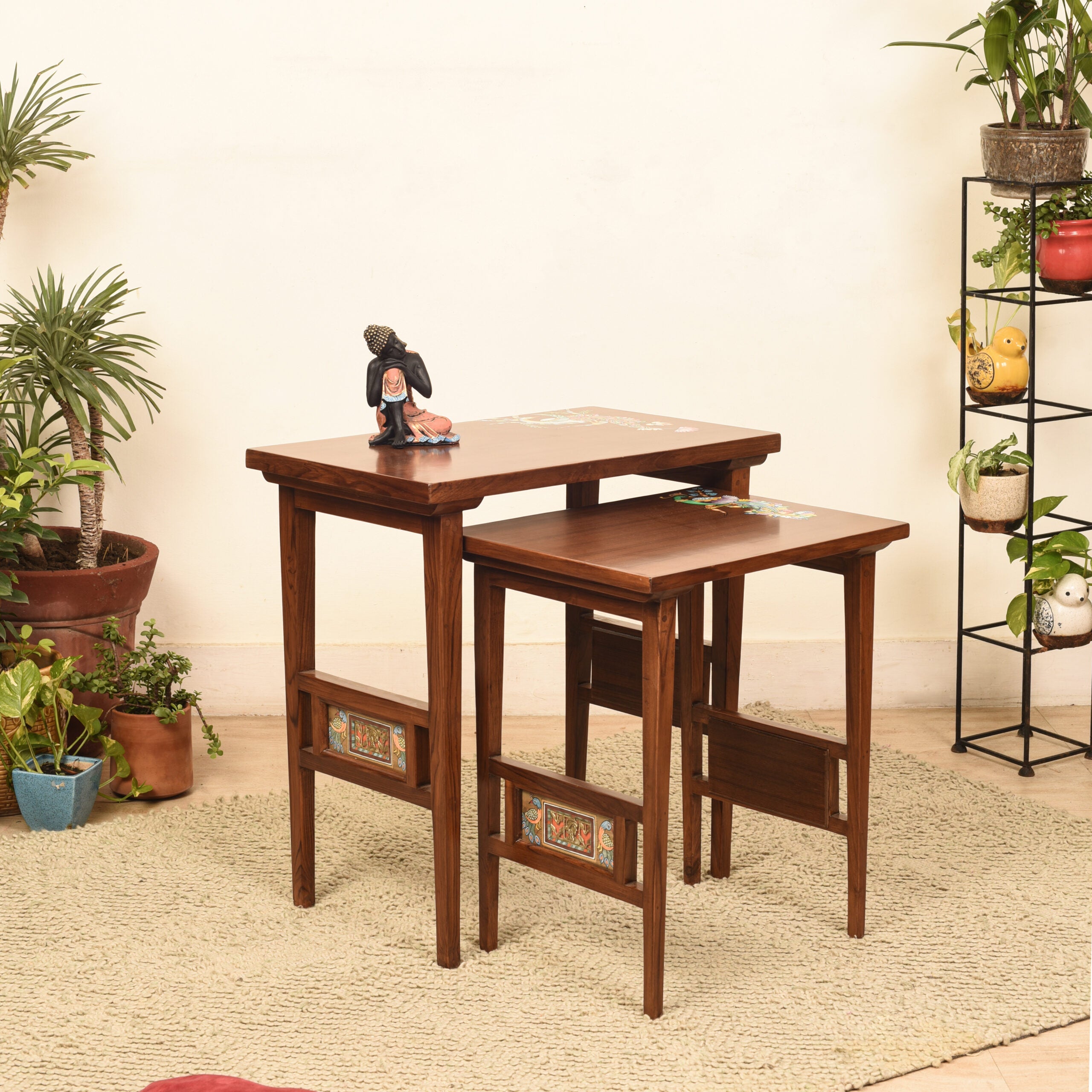 Mimo-I Nest of Tables in Teakwood with Walnut Finish (Set of 2)