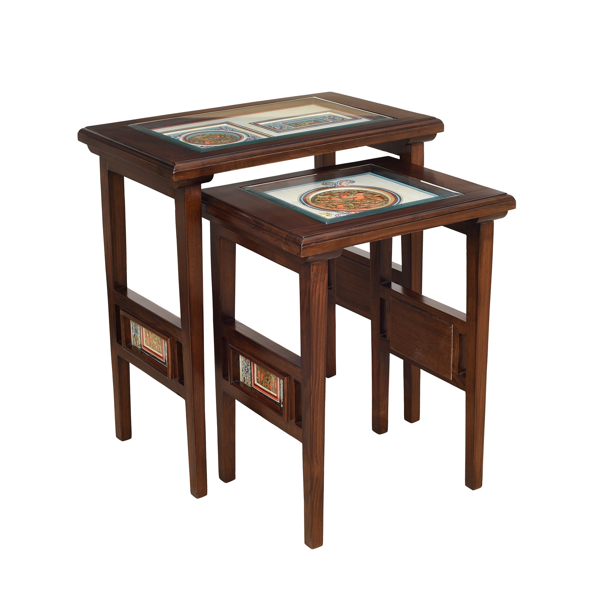 Mimo-II Nest of Tables in Teakwood with Walnut Finish (Set of 2)