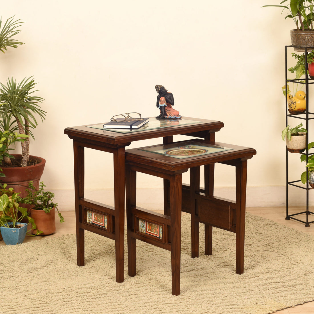 Mimo-II Nest of Tables in Teakwood with Walnut Finish (Set of 2)