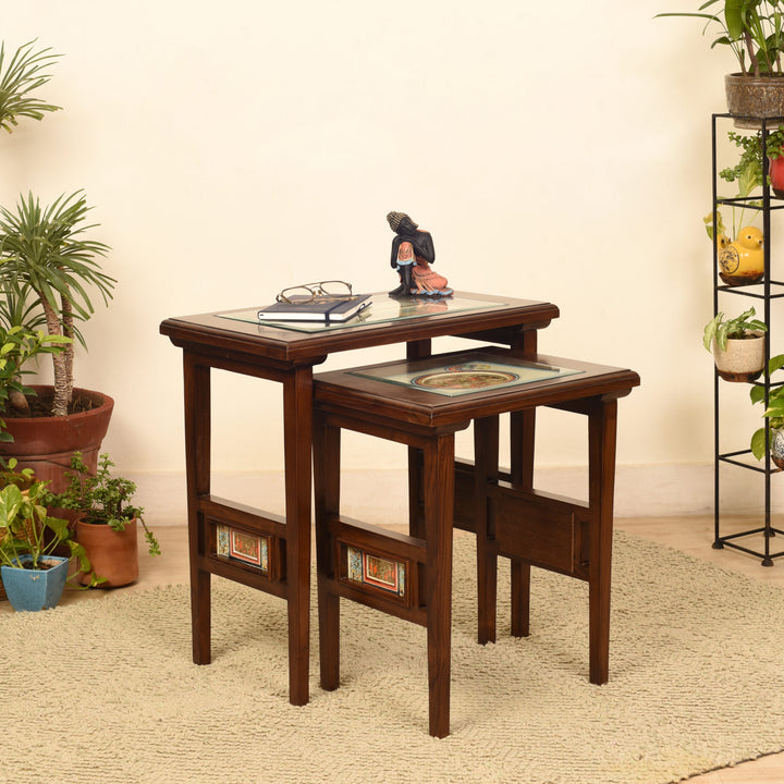 Mimo-II Nest of Tables in Teakwood with Walnut Finish (Set of 2)