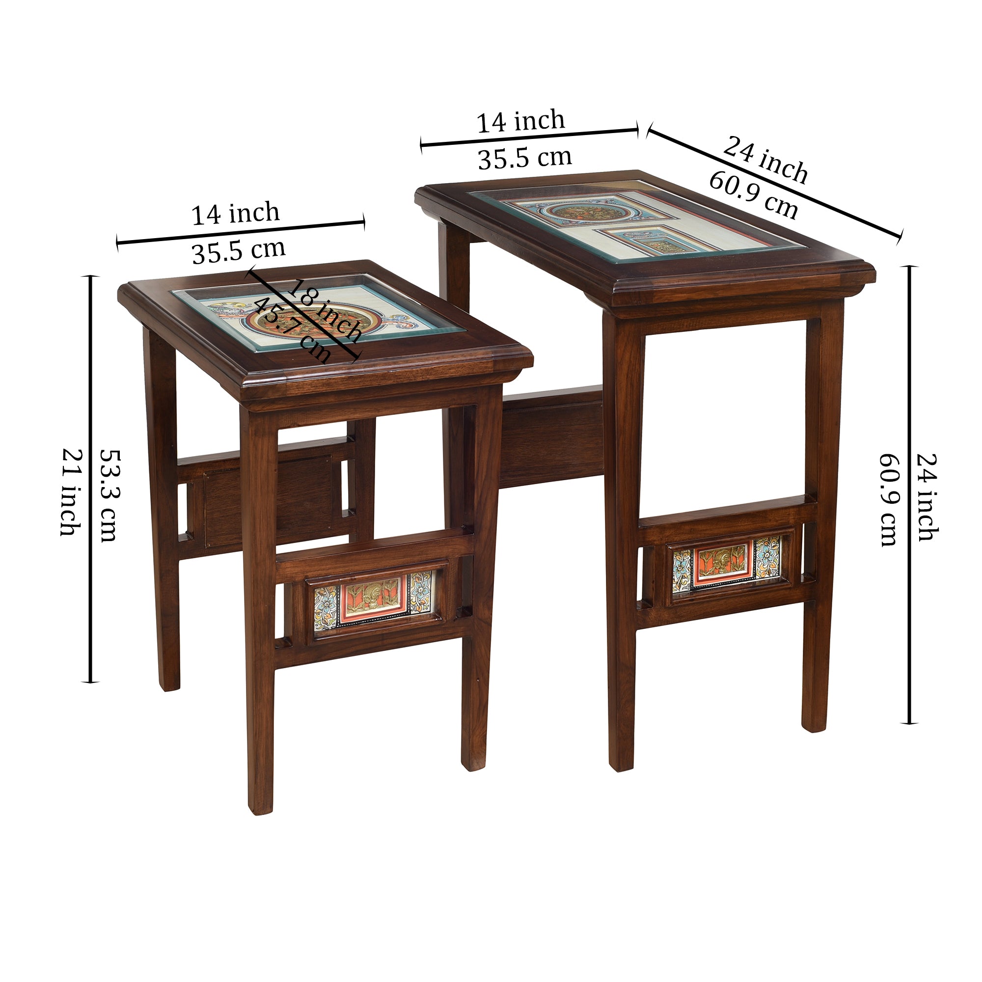 Mimo-II Nest of Tables in Teakwood with Walnut Finish (Set of 2)