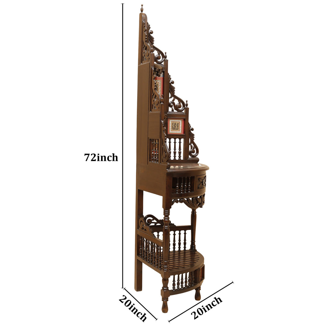 Quadro-III Teak WooDecorner Table with Storage and Carved Elevation in Walnut Finish (20x20x72)