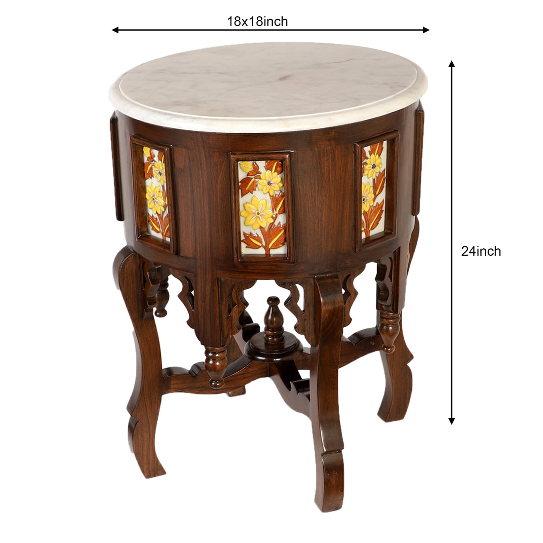 Fiama End Table in Teakwood with Walnut Finish and Round Marble Top (18x18x24)