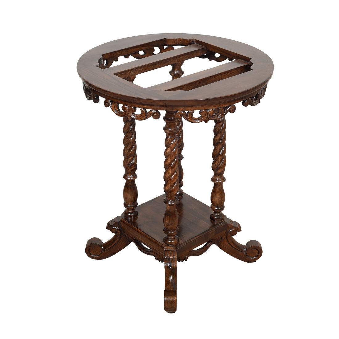 Fiona End Table in Teakwood with Walnut Finish and Round Marble Top