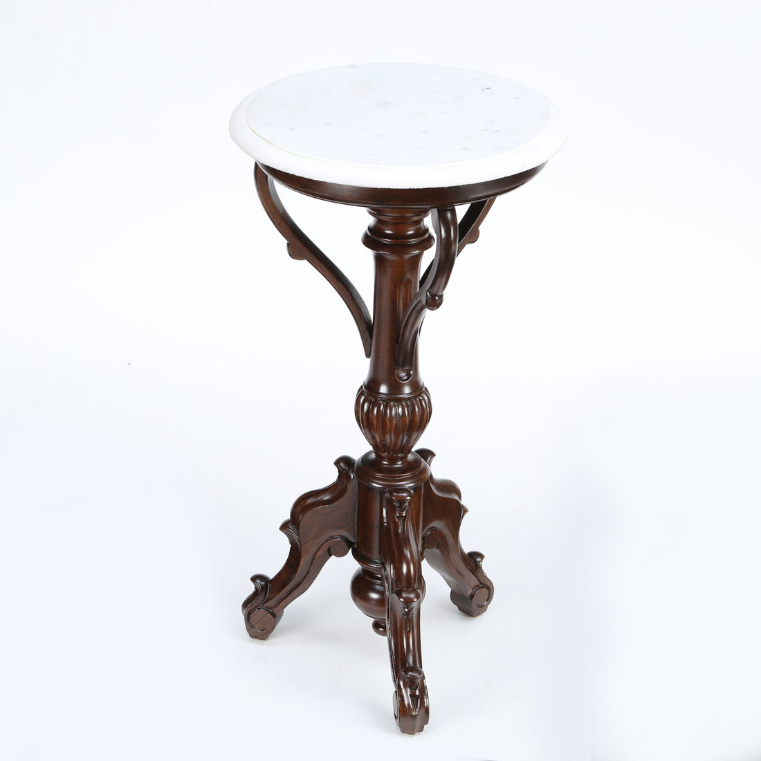 Faye End Table in Teakwood with Walnut Finish and Round Marble Top (15.5x15.5x29)