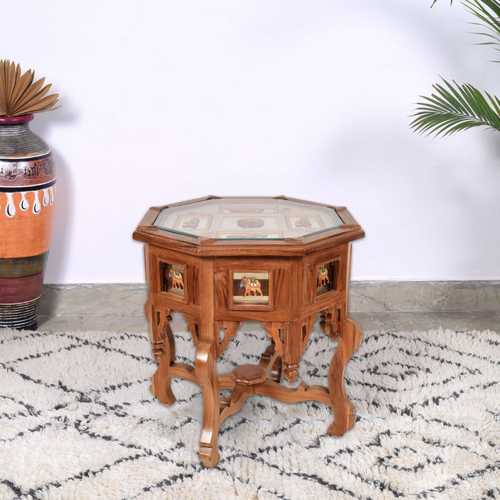 Kabana Round End Table in Teakwood with Walnut Finish