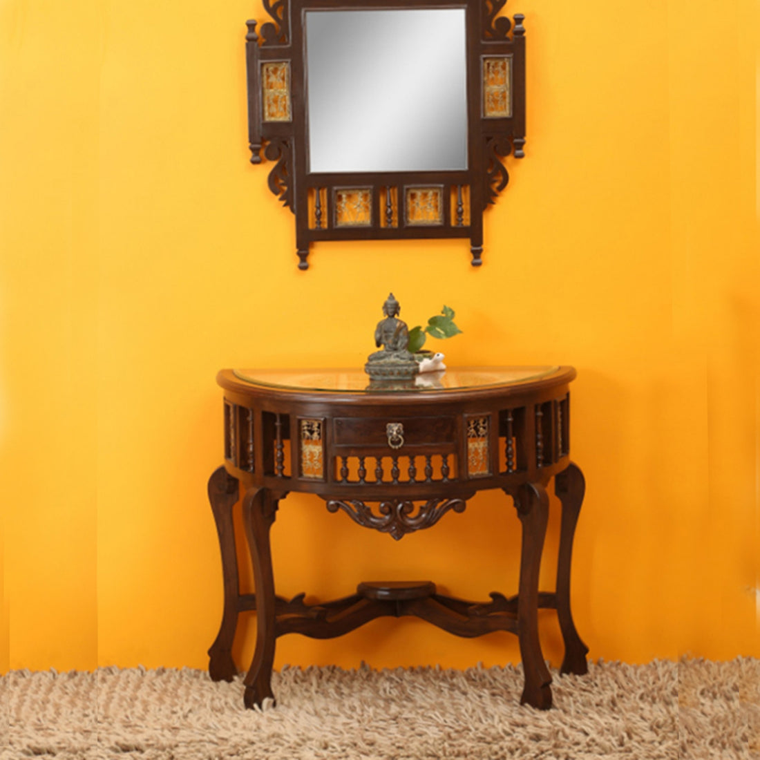 Awadh-II Console Table in Teakwood with Walnut Finish (40x20x34)