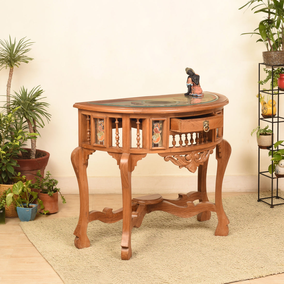 Awadh-Sumer Console Table in Teakwood with Teak Finish