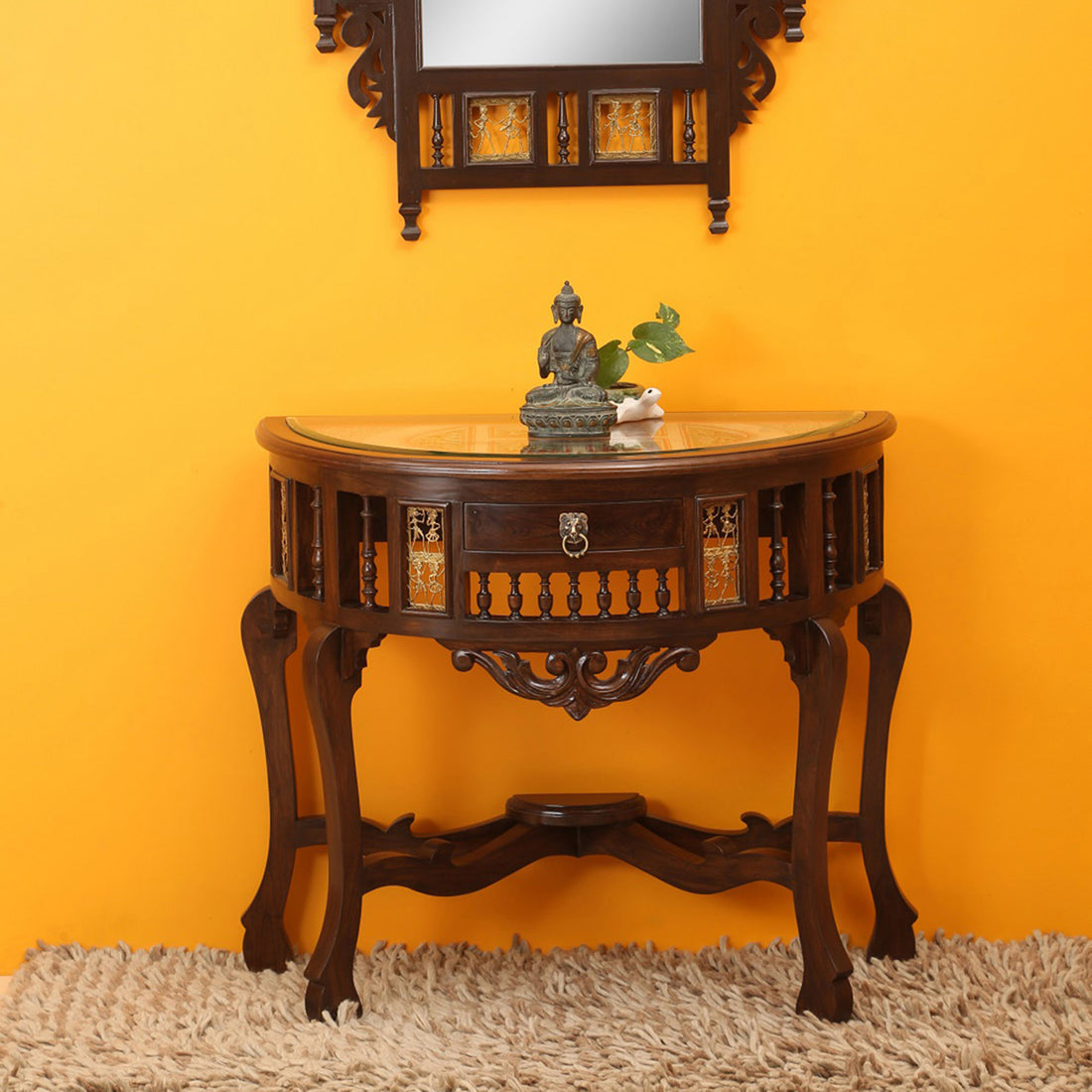 Awadh Console Table in Teakwood with Walnut Finish (36x18x30)