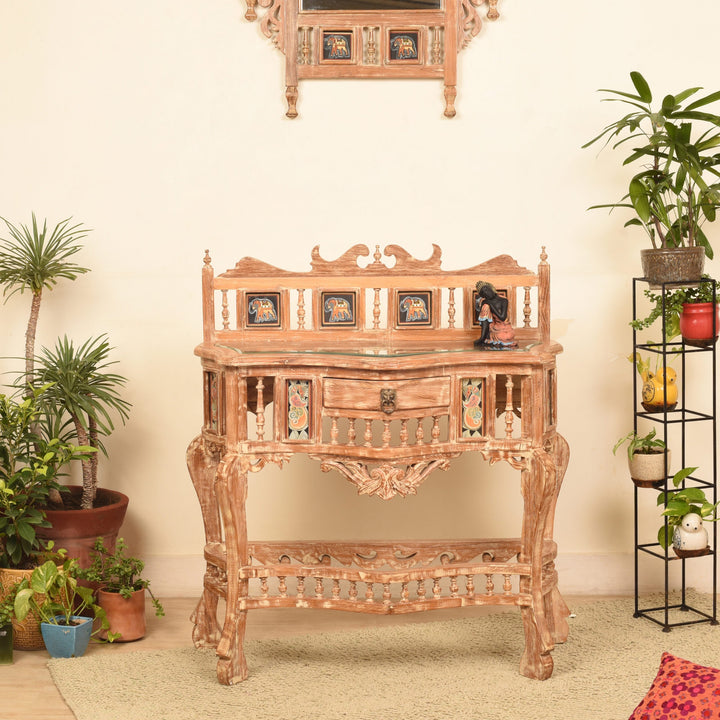 Royal-Sumer Console Table in Teakwood with Walnut Finish