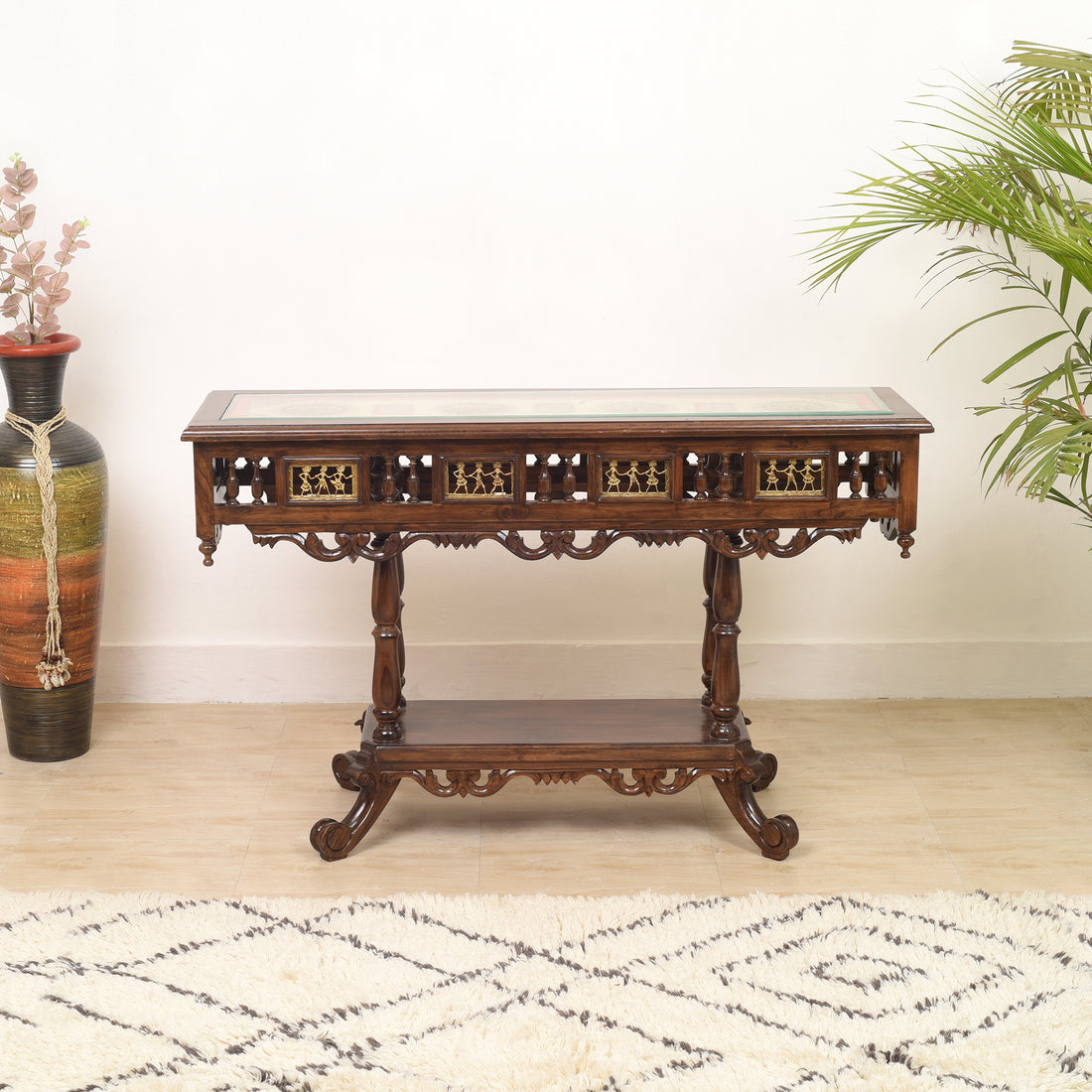 Crown Console Table in Teakwood with Walnut Finish (48x15x30)