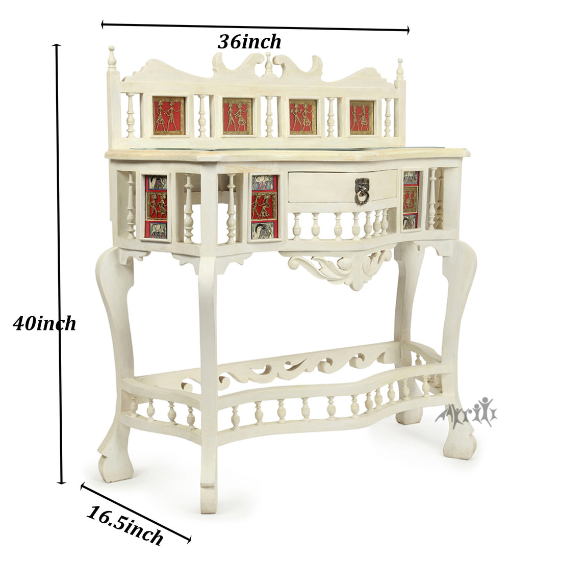 Royal-II Console Table in Teakwood with Ivory Finish (36x16x40)