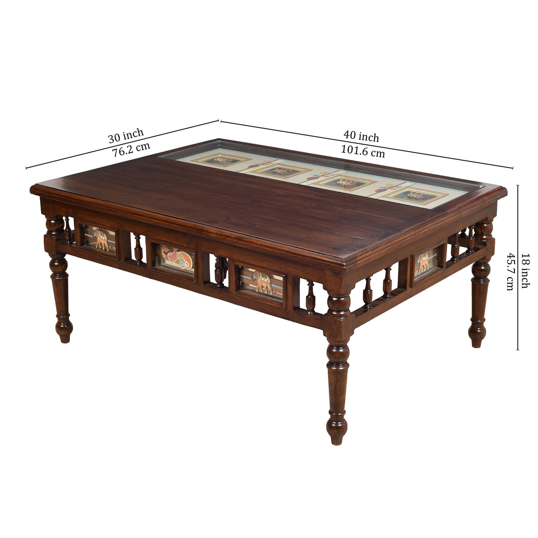 Sumer Teak Wood Rectangular Center Table with Grooved Straight Legs in Walnut Finish