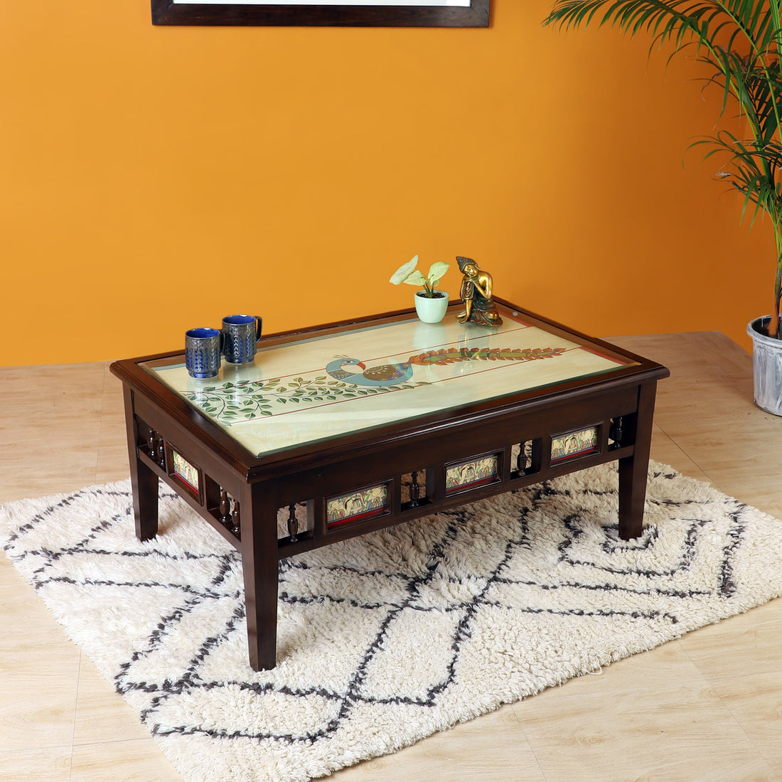 Peacock Table with Streight Legs in Teakwood with Walnut Finish (40x25x18)