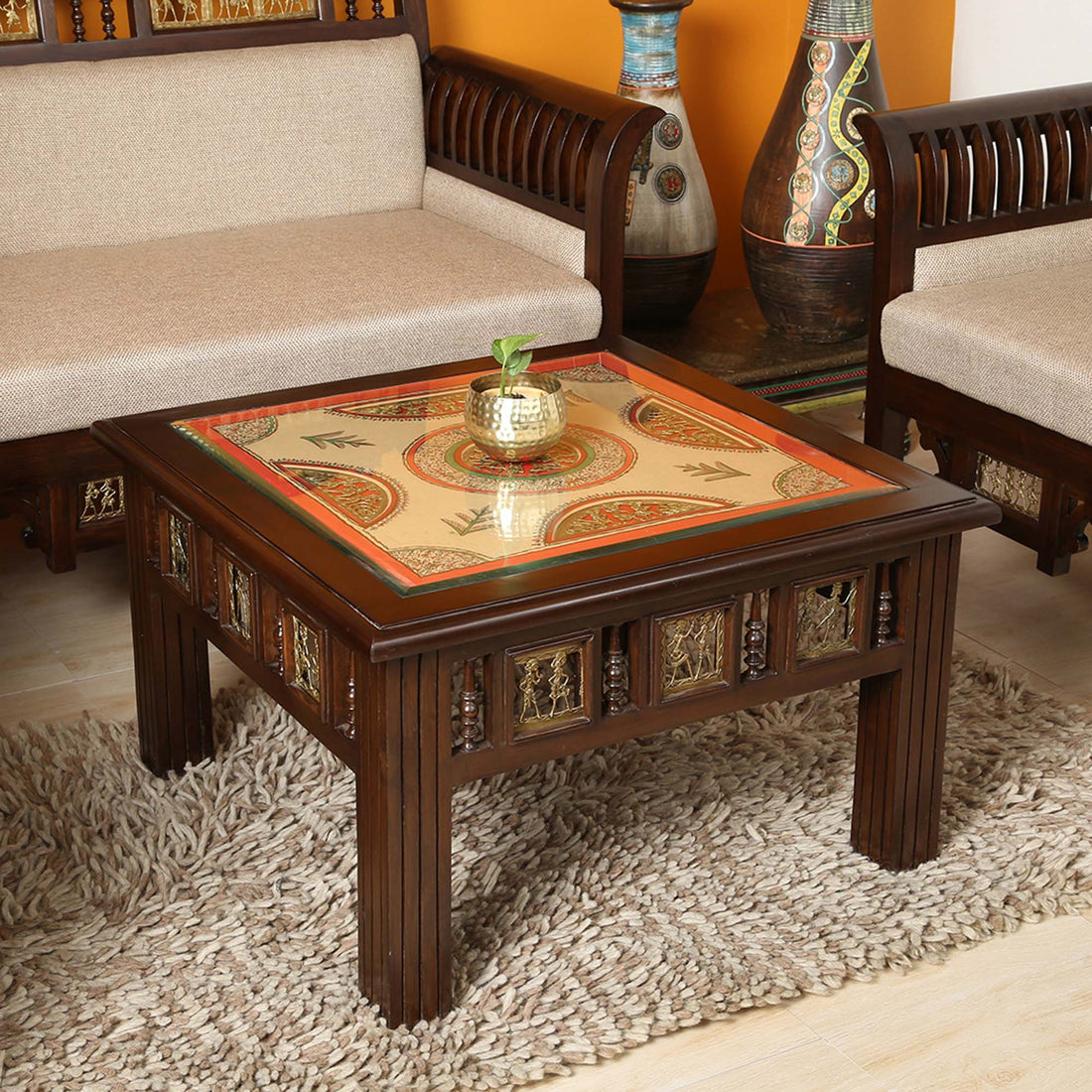 Vaari Coffee Table in Teakwood with Walnut Finish (30x30x18)