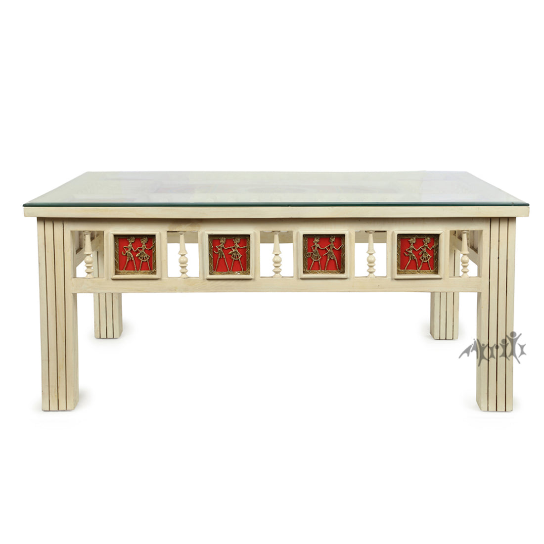 Aloha-II Teak Wood Rectangular Center Table with Grooved Straight Legs in Ivory Finish (42x30x18)