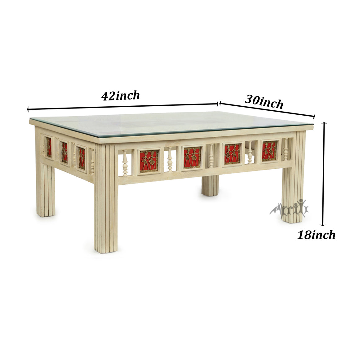 Aloha-II Teak Wood Rectangular Center Table with Grooved Straight Legs in Ivory Finish (42x30x18)