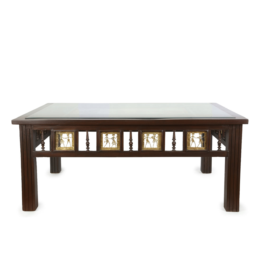 Aloha Teak Wood Rectangular Center Table with Grooved Straight Legs in Walnut Finish (43x30x18)