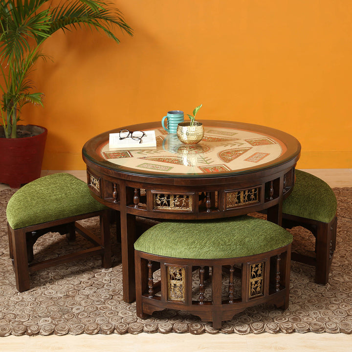 Kanaka 4 Seater Coffee Table Set in Teakwood with Walnut Finish (36x36x21)