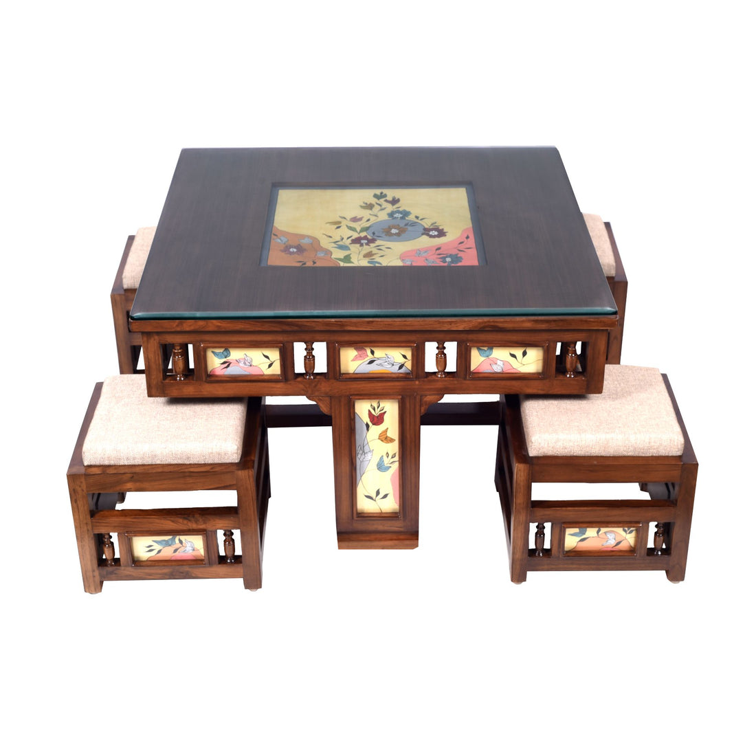 Simona 4 Seater Coffee Table Set in Teakwood with Walnut Finish