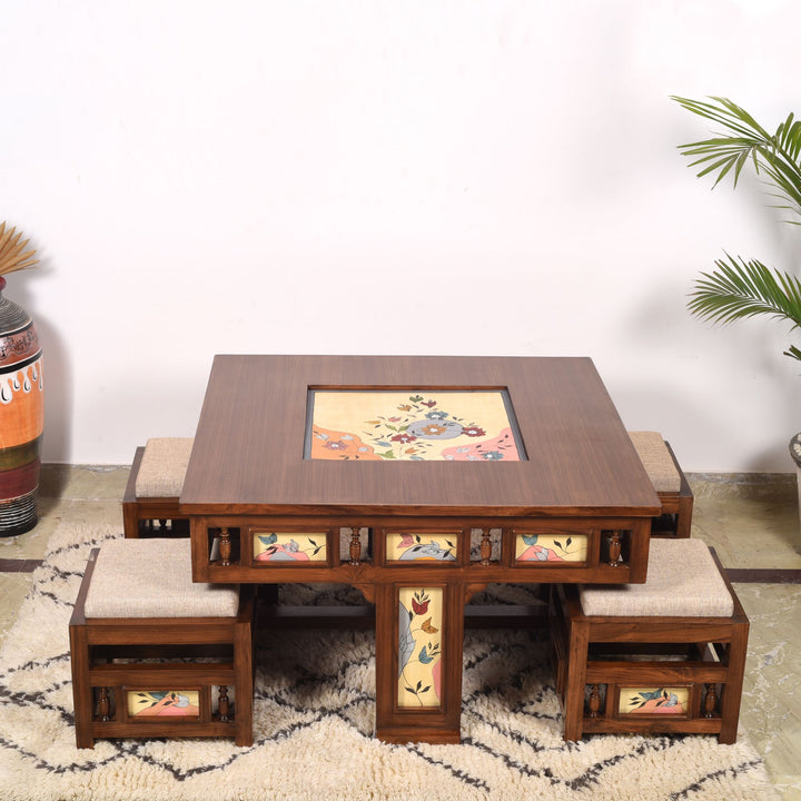 Simona 4 Seater Coffee Table Set in Teakwood with Walnut Finish