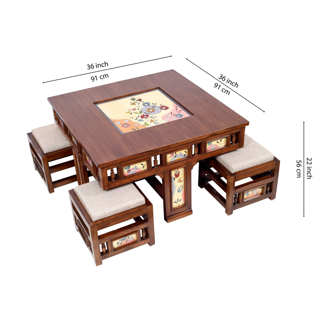 Simona 4 Seater Coffee Table Set in Teakwood with Walnut Finish