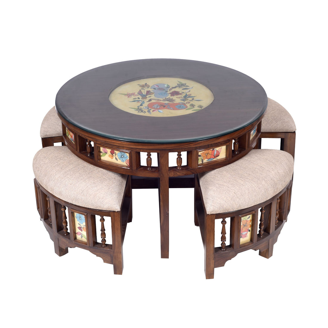 Swan Smart Coffee Table in Teakwood with Walnut Finish and Artwork