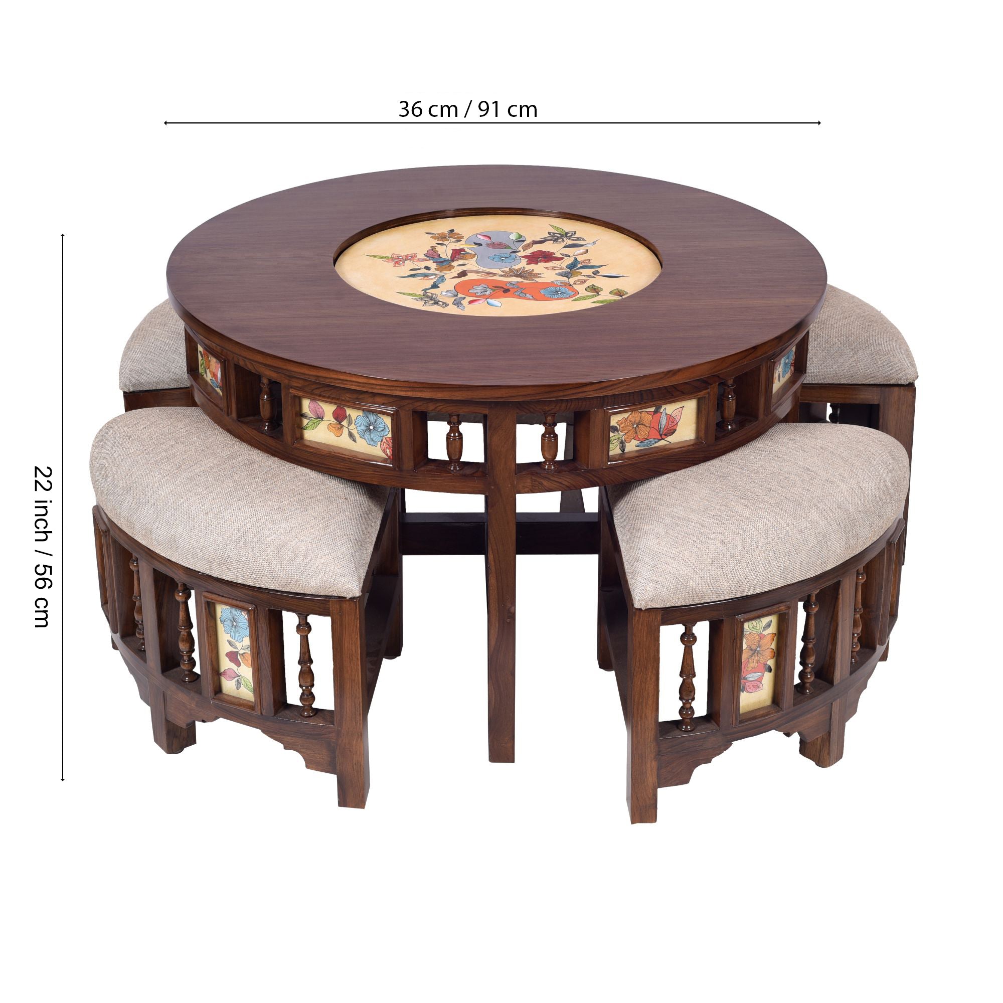 Swan Smart Coffee Table in Teakwood with Walnut Finish and Artwork