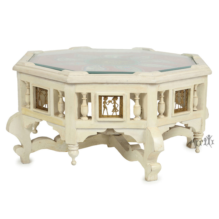 Elba-II Coffee Table in Teakwood with Ivory Finish (24x24x12)