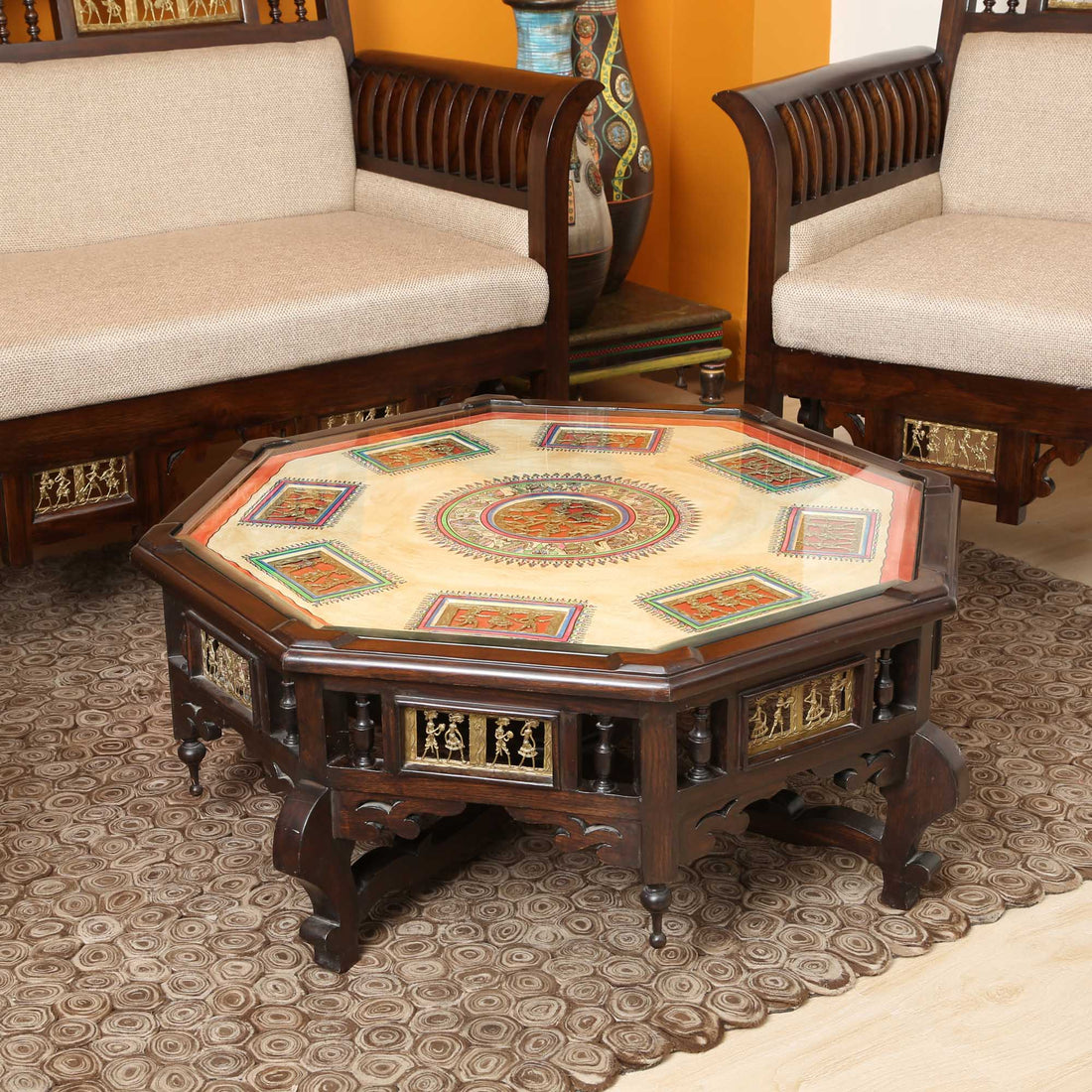 Nube Coffee Table in Teakwood with Walnut Finish (34x34x15)