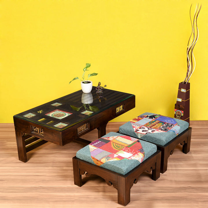 Zenga Two Seater Coffee Table Set in Teakwood with Walnut Finish (39x21x16)