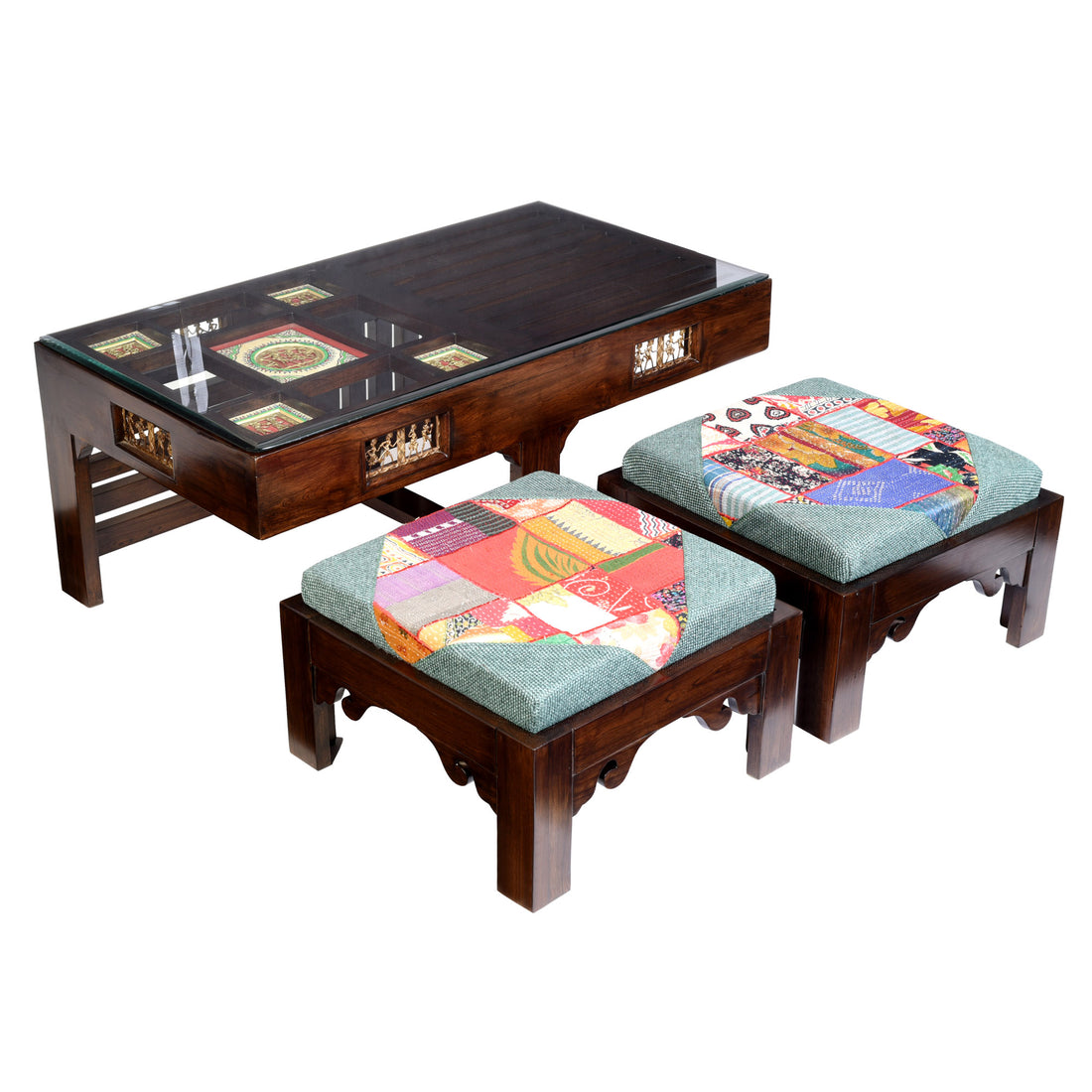 Zenga Two Seater Coffee Table Set in Teakwood with Walnut Finish (39x21x16)